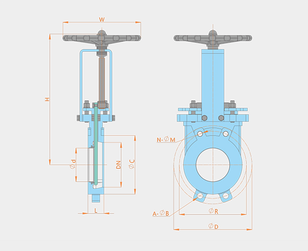 One-way sealing manual open-rod wafer type knife gate valve