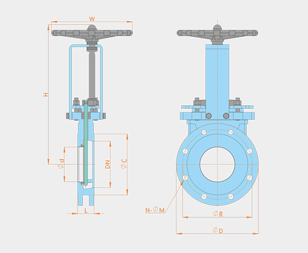 One-way sealing manual blind rod flange type knife gate valve