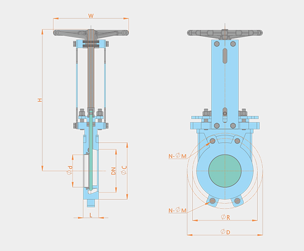 One-way sealing manual open-rod wafer type knife gate valve