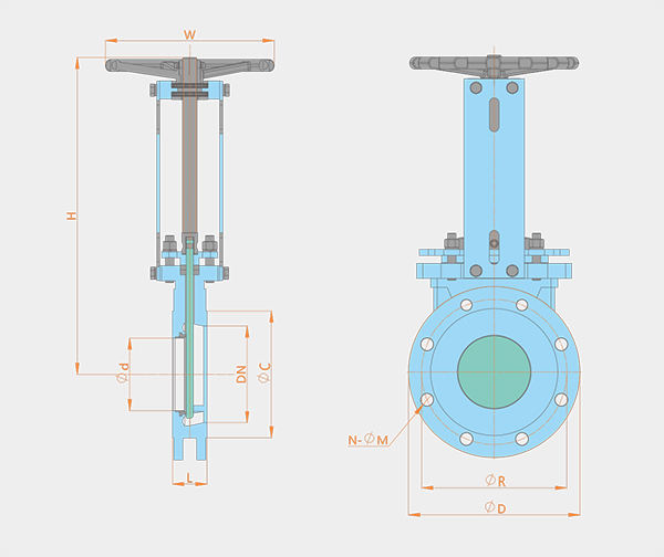 One-way sealing manual rising rod flange type knife gate valve