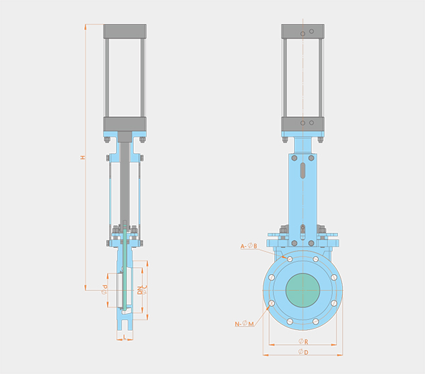 one-way sealing pneumatic flange type knife gate valve