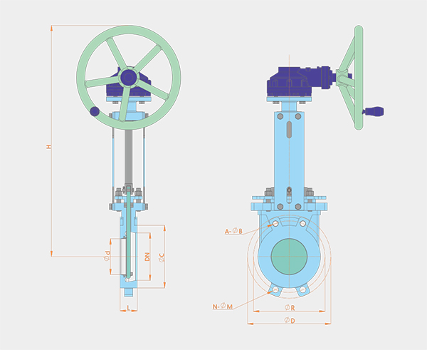 One-way sealing bevel gear pair clamp knife gate valve