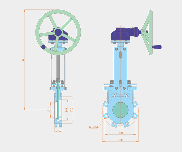 One-way sealing bevel gear pair plum blossom type knife gate valve