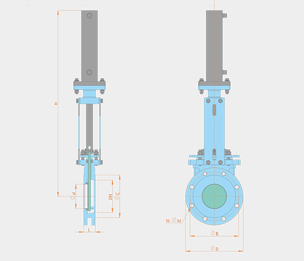 one-way sealing hydraulic flange knife gate valve