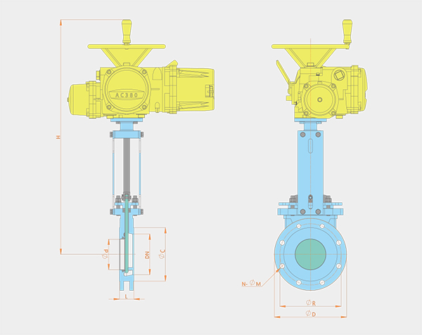 one-way sealed electric flange knife gate valve