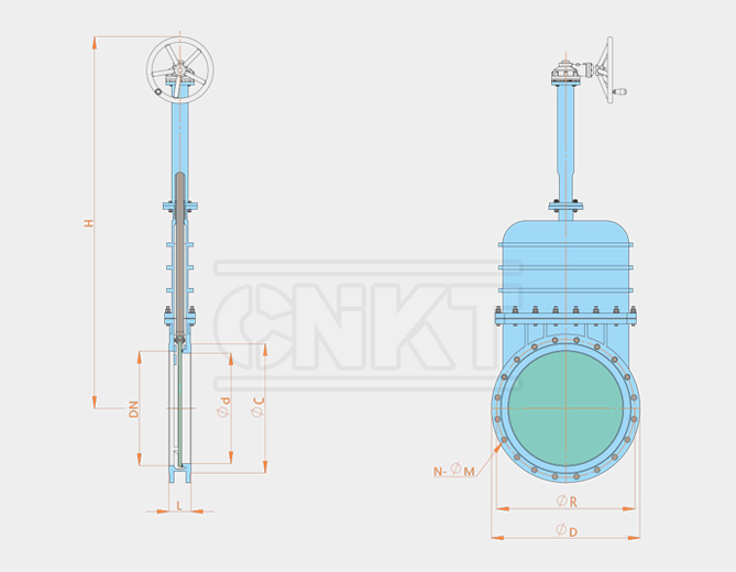 KMZ543X/H-10C/P bevel gear hidden plate one-way sealing knife gate valve